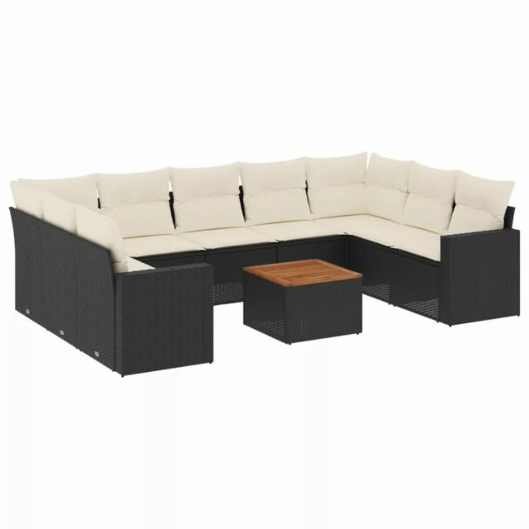 vidaXL Loungesofa 10-tlg. Garten-Sofagarnitur mit Kissen Schwarz Poly Ratta günstig online kaufen