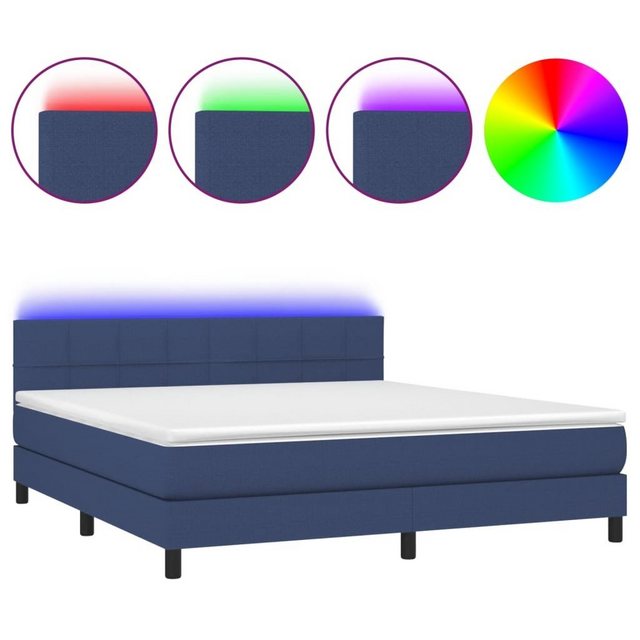 vidaXL Bettgestell Boxspringbett mit Matratze LED Blau 180x200 cm Stoff Bet günstig online kaufen