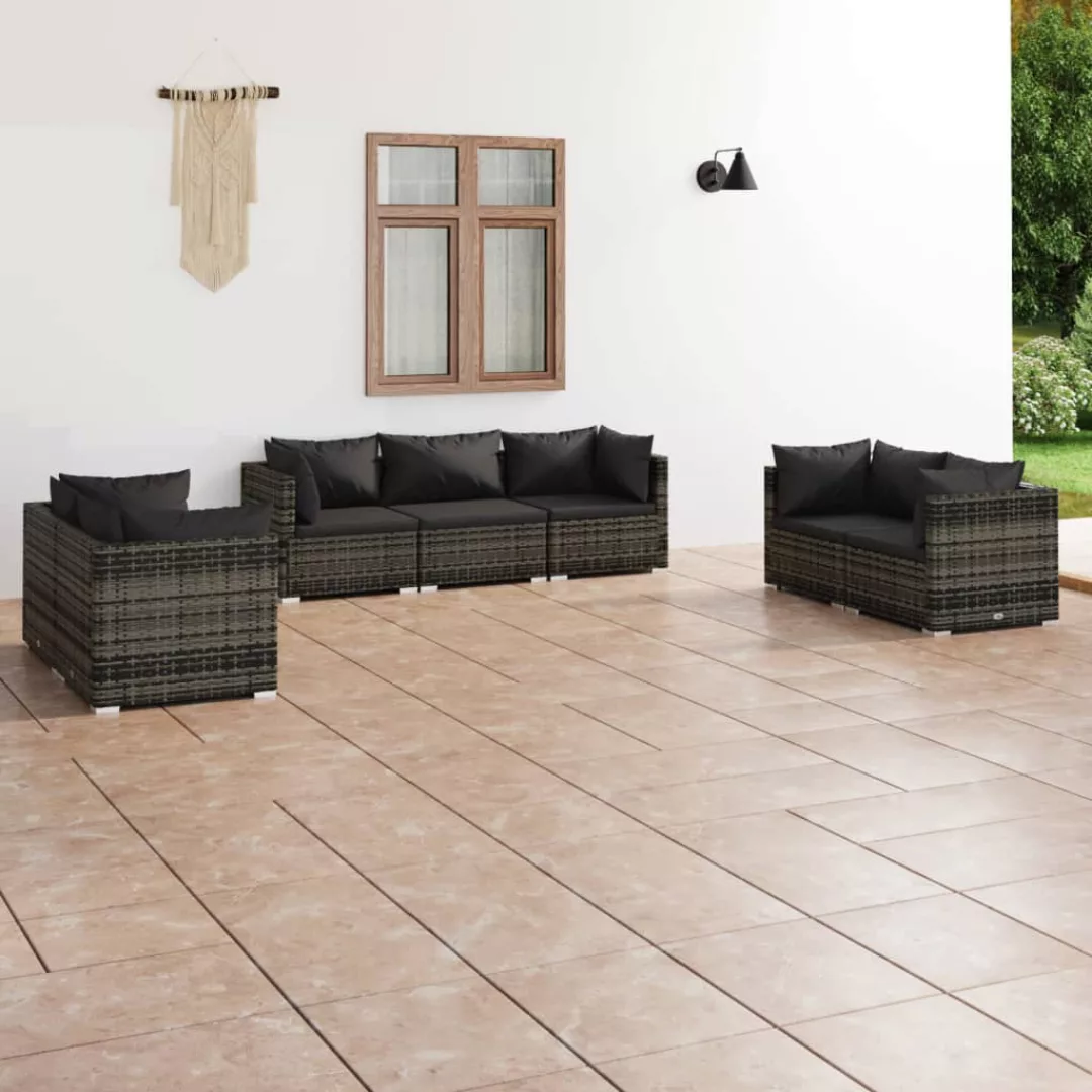 Vidaxl 7-tlg. Garten-lounge-set Mit Kissen Poly Rattan Grau günstig online kaufen