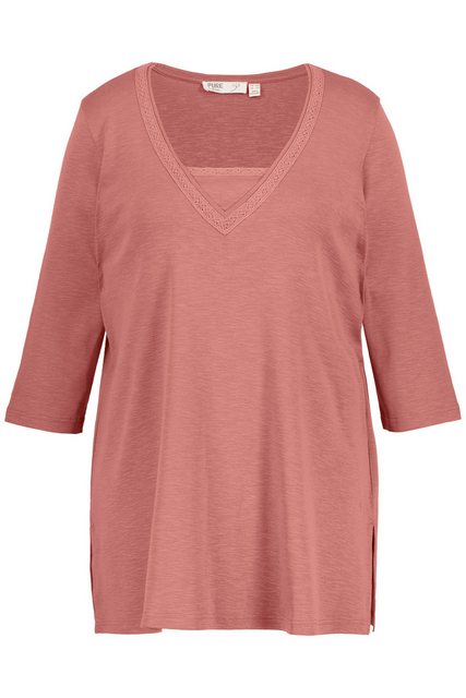 Ulla Popken Longshirt Longshirt Spitze V-Ausschnitt 3/4-Arm Biobaumwolle günstig online kaufen