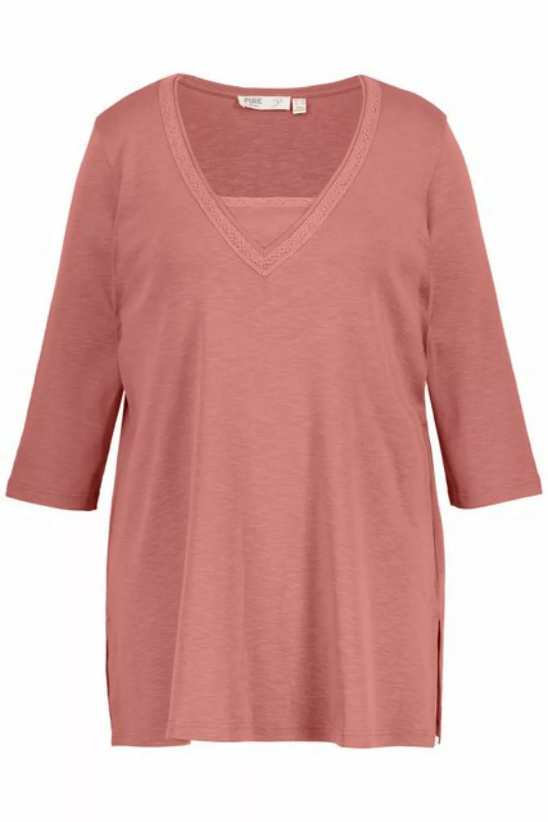 Ulla Popken Longshirt Longshirt Spitze V-Ausschnitt 3/4-Arm Biobaumwolle günstig online kaufen