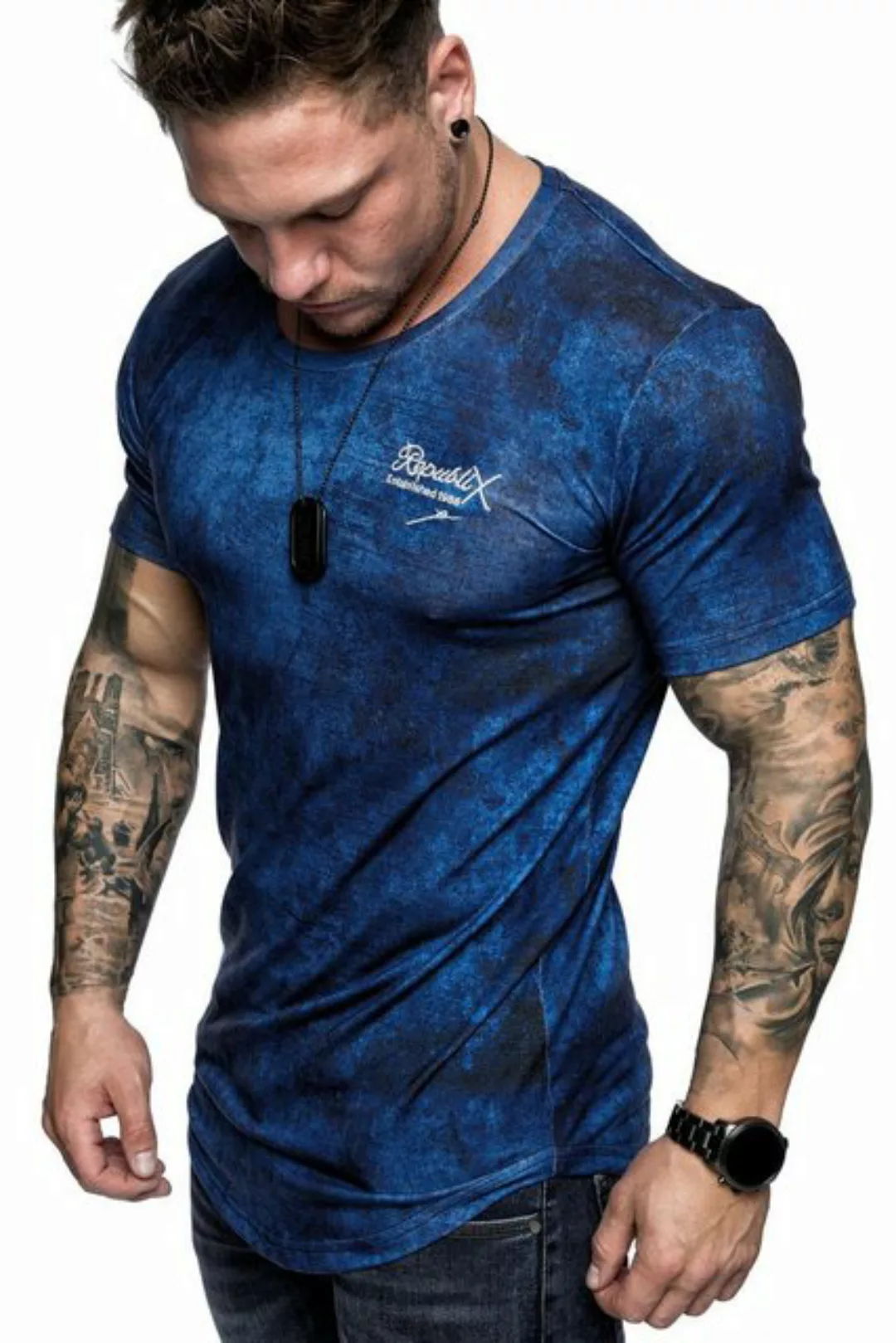 REPUBLIX T-Shirt JEFF Herren Oversize Crew Neck Marble Design Shirt mit Run günstig online kaufen