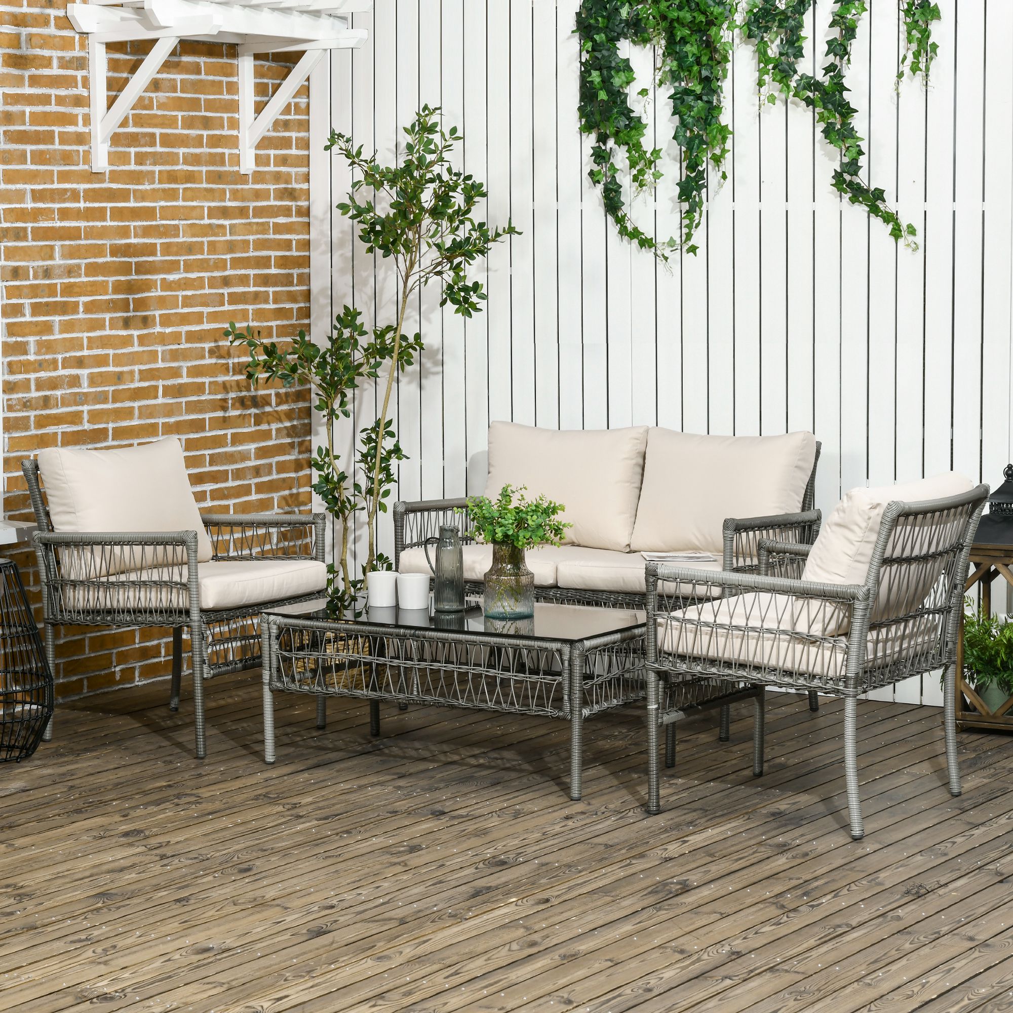 Outsunny Gartenmöbelset 4-teilig 2-Sitzer-Sofa + 2 Sessel + 1 rechteckiger günstig online kaufen