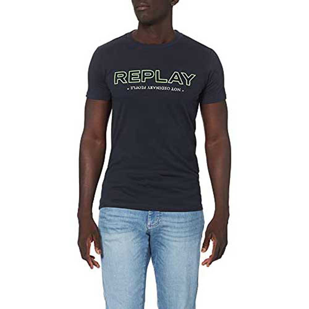 REPLAY Herren T-Shirt - 1/2-Arm, Rundhals, Logo-Print, Baumwolle, Jersey Bl günstig online kaufen