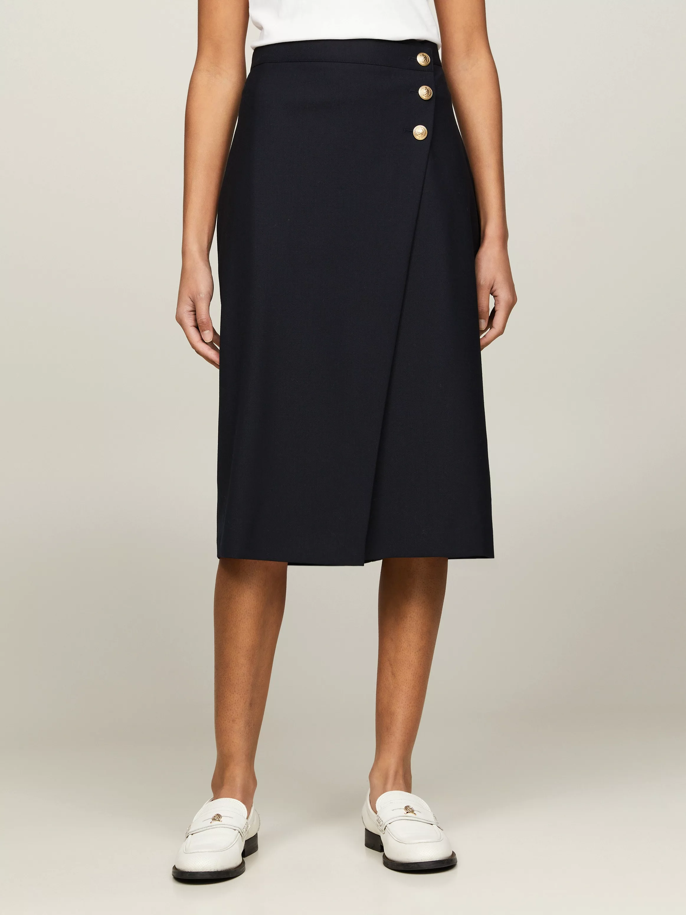 Tommy Hilfiger Webrock GOLD BUTTON MIDI SKIRT Webrock mit Wickel-Design günstig online kaufen