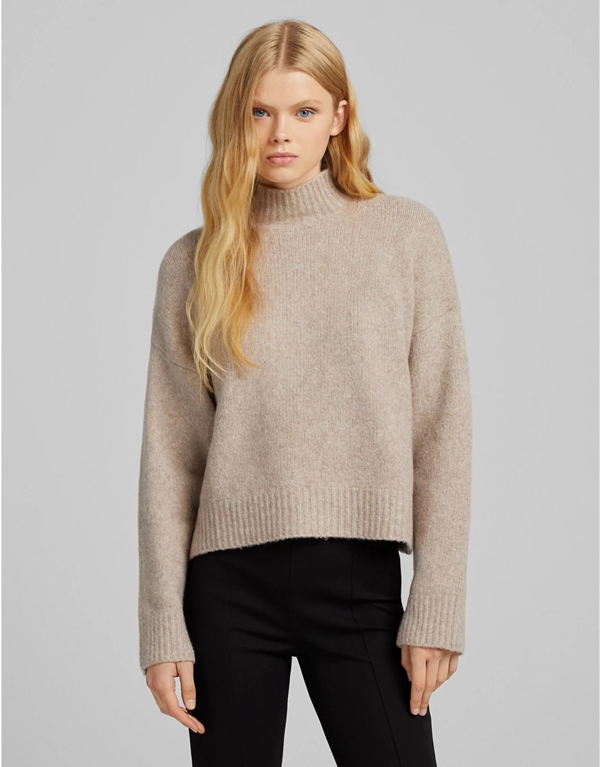 Bershka – Beiger Rollkragenpullover-Neutral günstig online kaufen