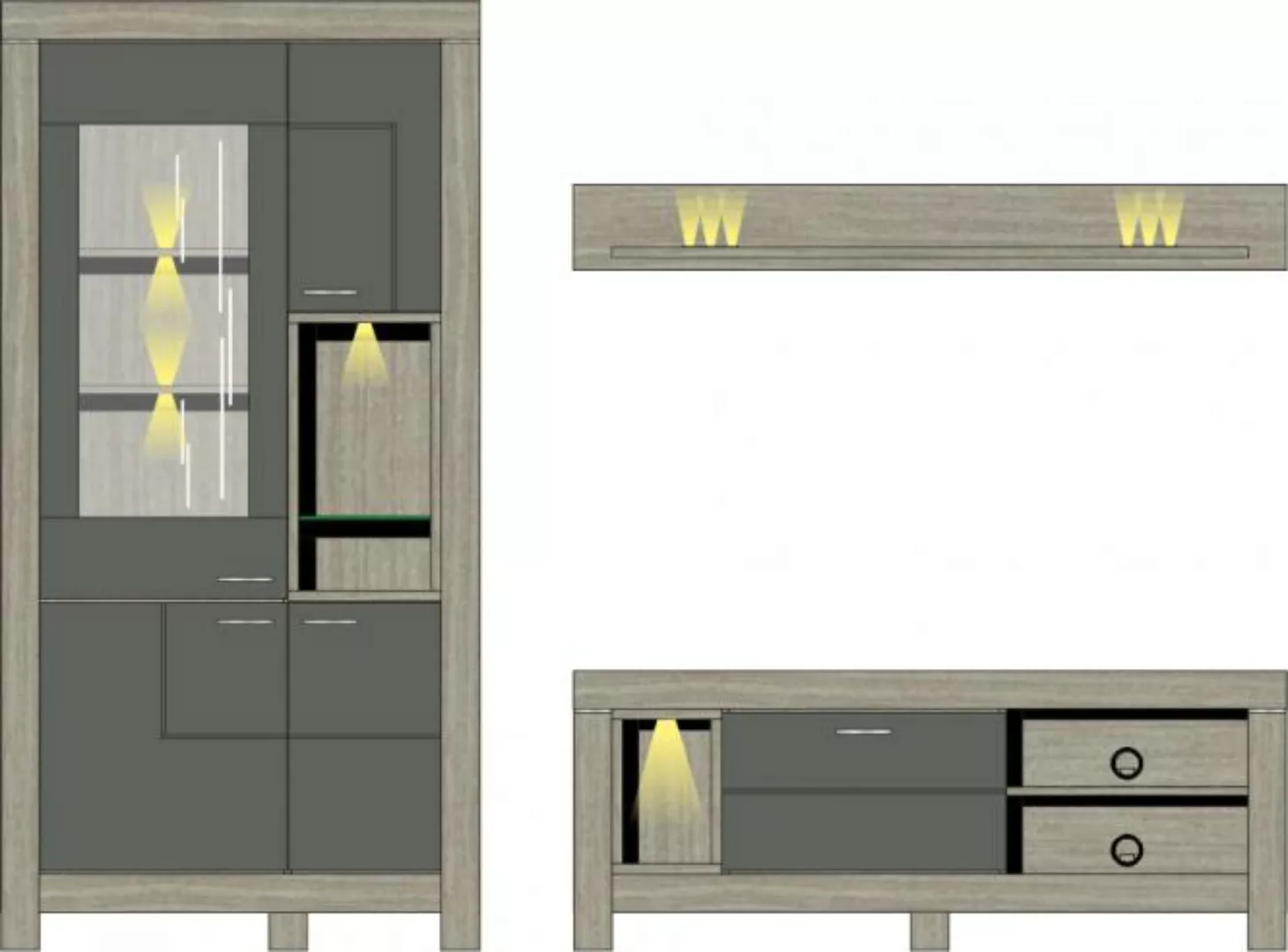 Wohwand 3-tlg inkl. LED-Beleuchtung ca 266 cm breit Granada von Wohnconcept günstig online kaufen