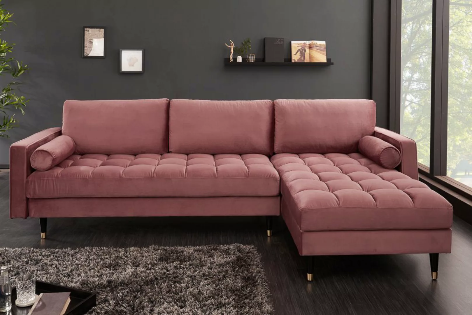 riess-ambiente Ecksofa COZY VELVET 260cm altrosa / schwarz gold, Einzelarti günstig online kaufen