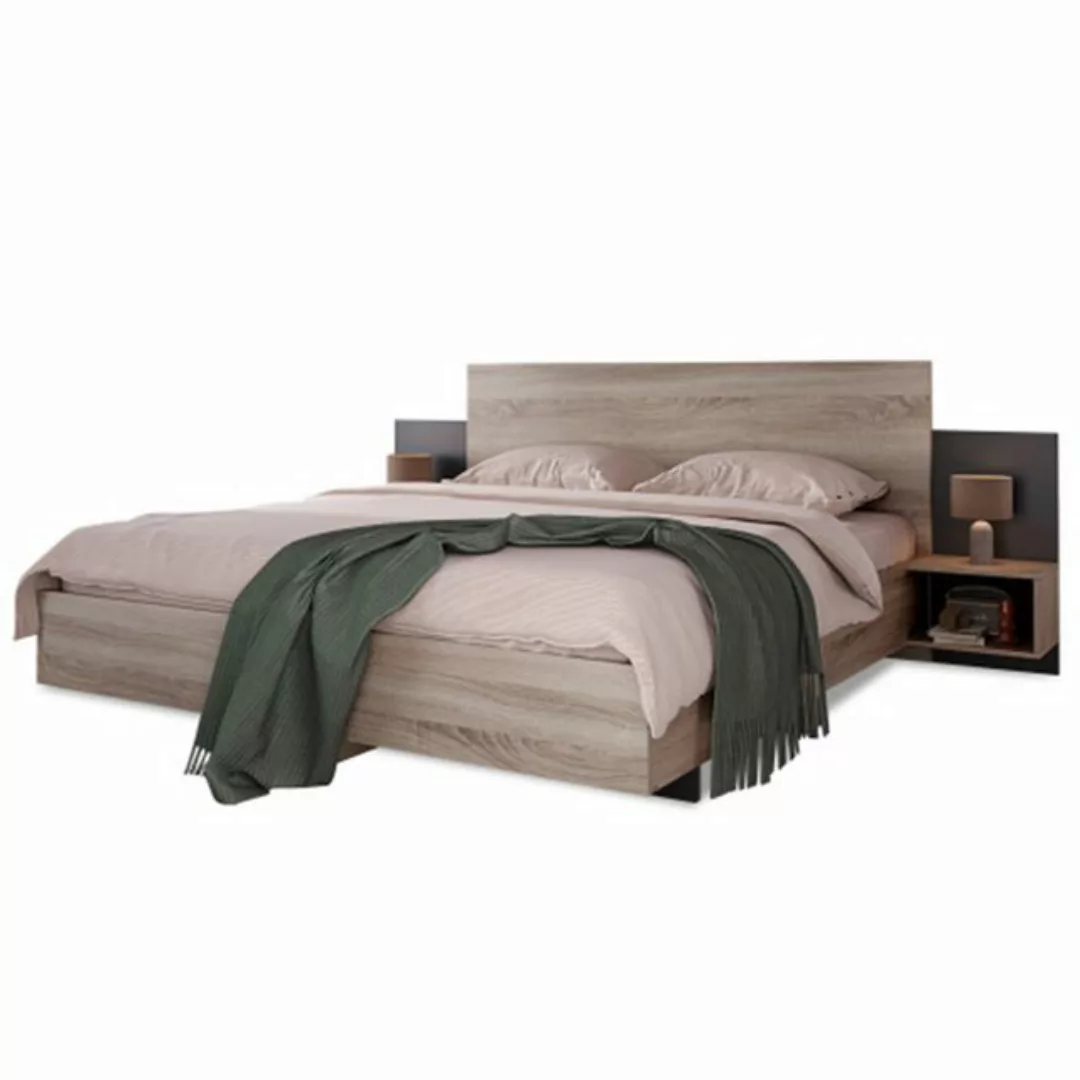 XDeer Polsterbett Doppelbett Holzbett mit 2 Nachtkommoden Modernes Bett, 2 günstig online kaufen