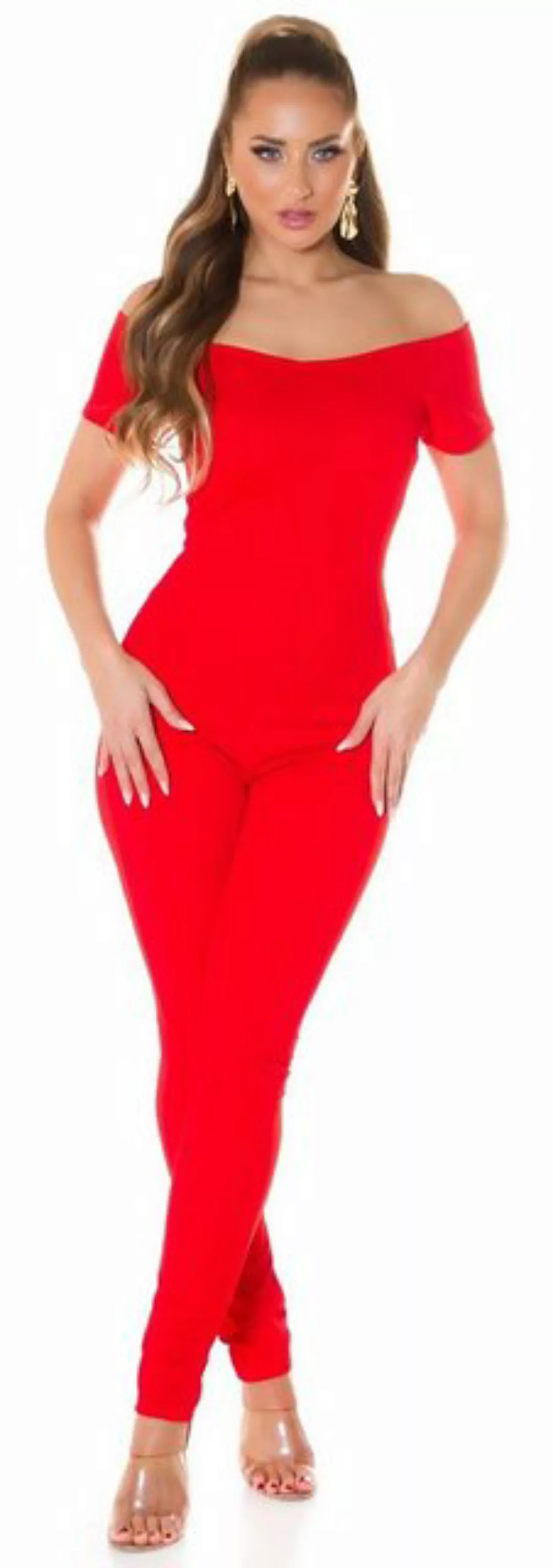 Koucla Jumpsuit eleganter Overall mit Carmen-Ausschnitt, einfarbig Abendmod günstig online kaufen