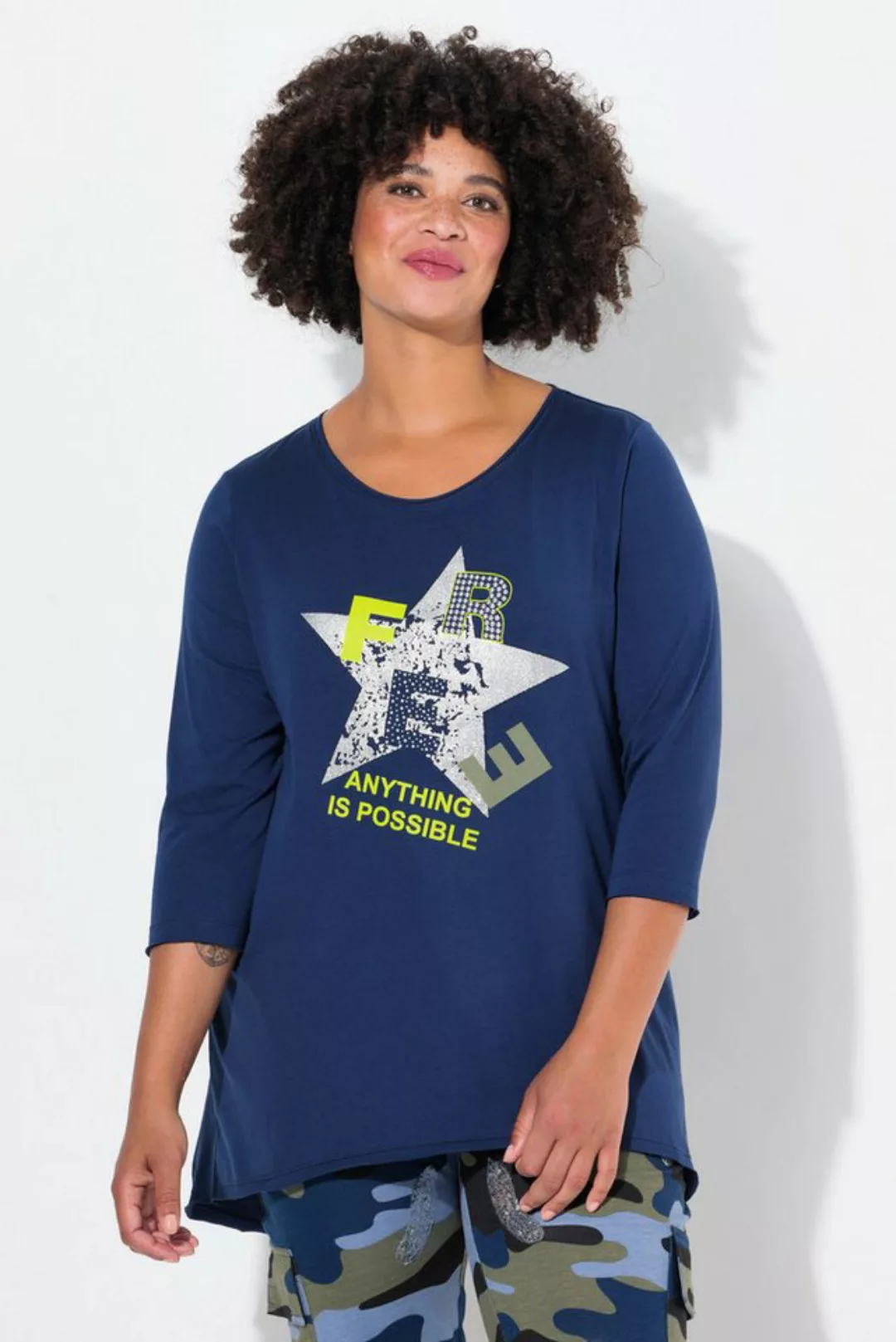 Angel of Style Rundhalsshirt T-Shirt Glitzer-Stern offenkantige Abschlüsse günstig online kaufen