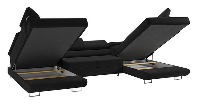 DB-Möbel Ecksofa Venom-schwarz U-Form Couch mit Schlaffunktion, Wohnzimmer günstig online kaufen