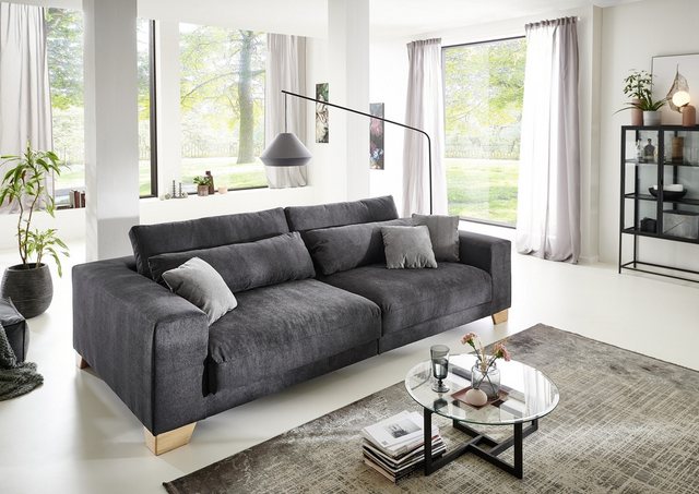 freiraum Big-Sofa Phebe, 7 Kissen, Daune, Bezug schwarz - 286x90x141cm (BxH günstig online kaufen