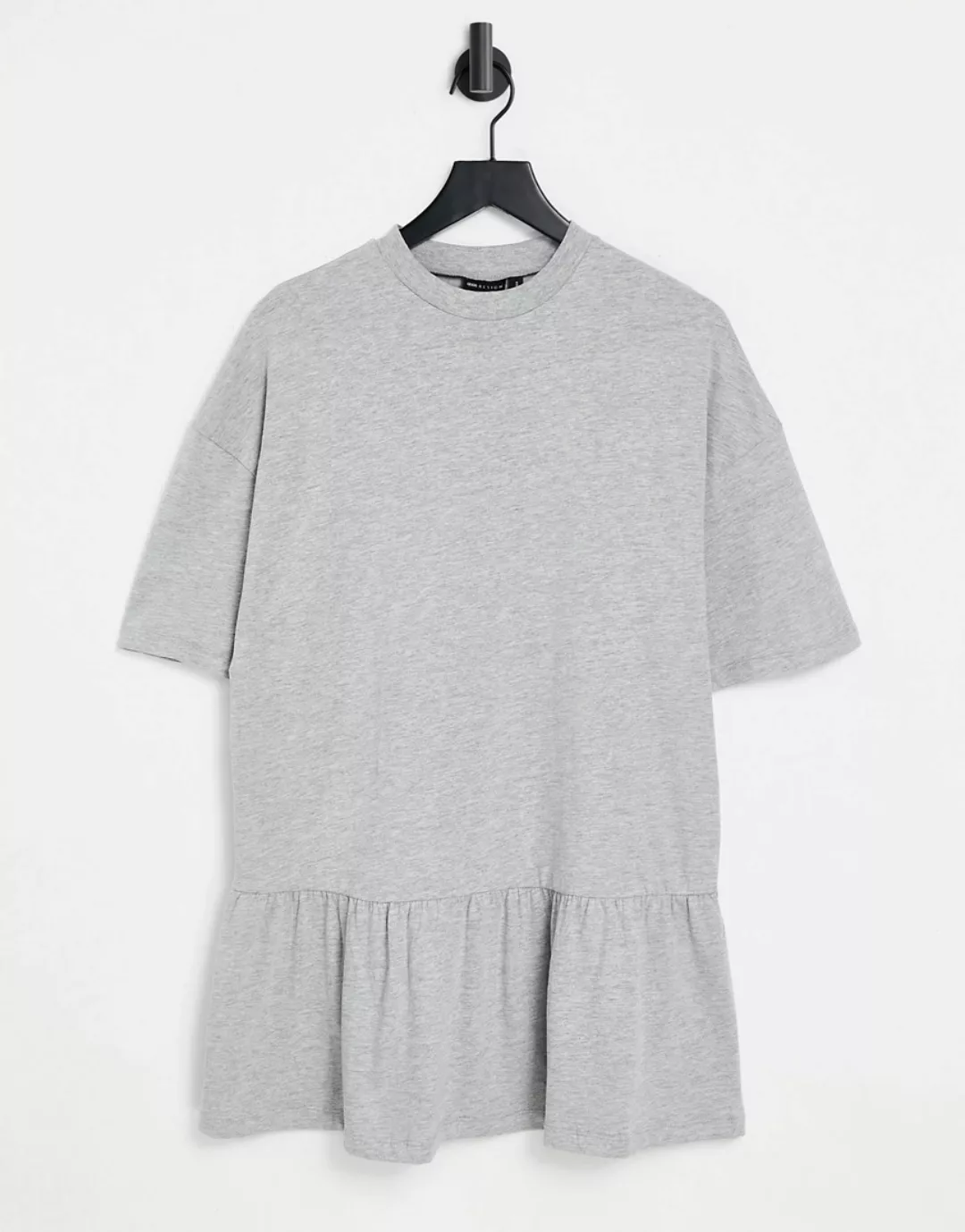 ASOS DESIGN – Oversize-T-Shirt-Kleid in Kalkgrau mit Rüschensaum günstig online kaufen
