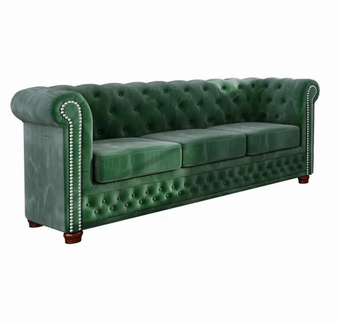 S-Style Möbel Chesterfield-Sofa Leeds 3-Sitzer aus Samt-Stoff mit Holzfüßen günstig online kaufen