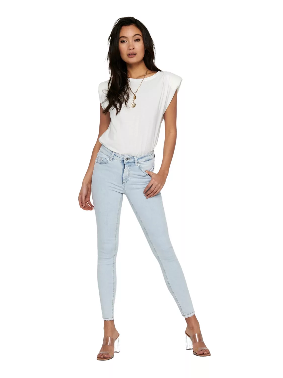 Only Blush Life Mid Waist Skinny Raw Ankle Jeans XL Light Blue Denim günstig online kaufen