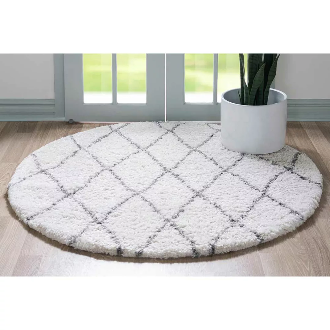 Hochflor Teppich rund Creme 150 cm Durchmesser mit günstig online kaufen