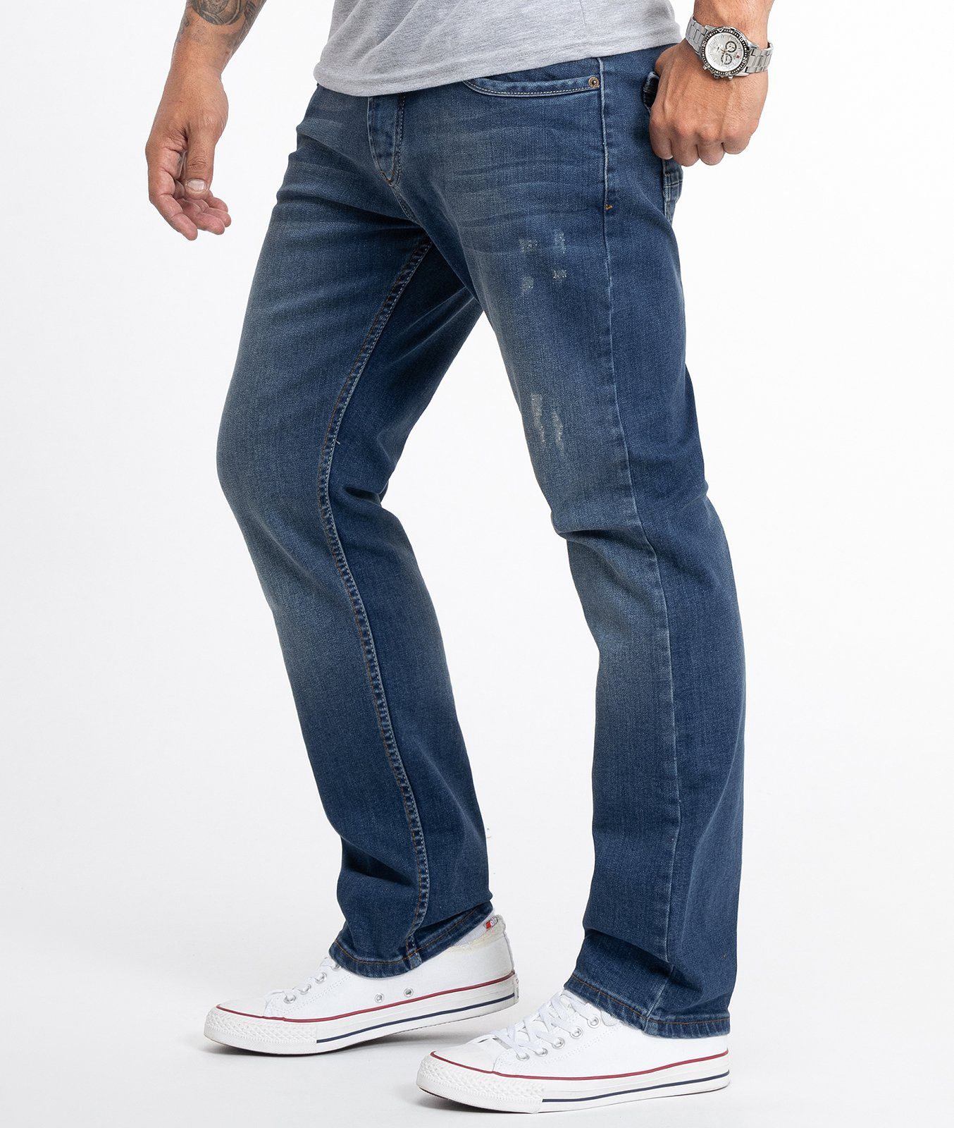 Rock Creek Straight-Jeans Herren Jeans Stonewashed günstig online kaufen
