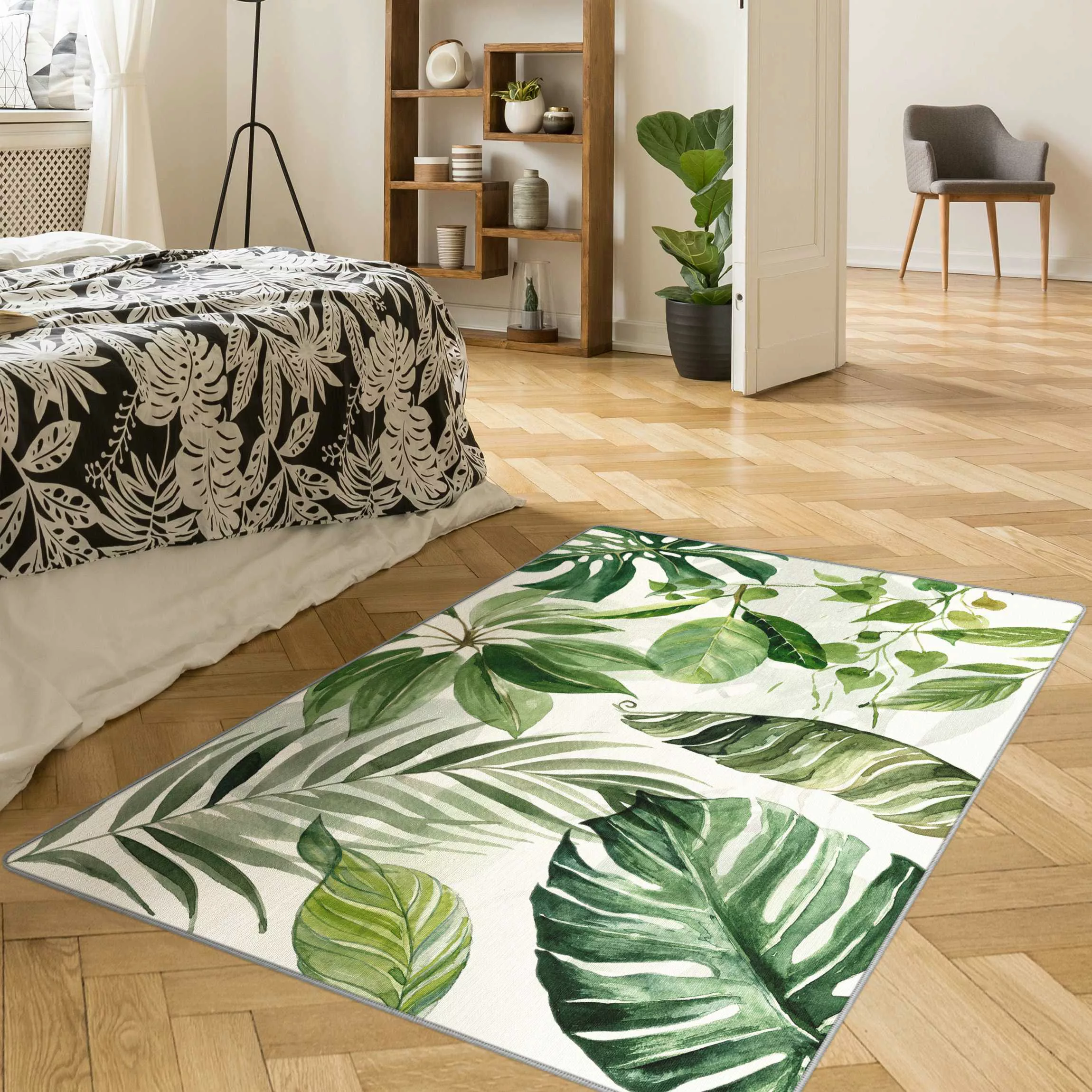 Teppich Aquarell Tropische Blätter und Ranken günstig online kaufen