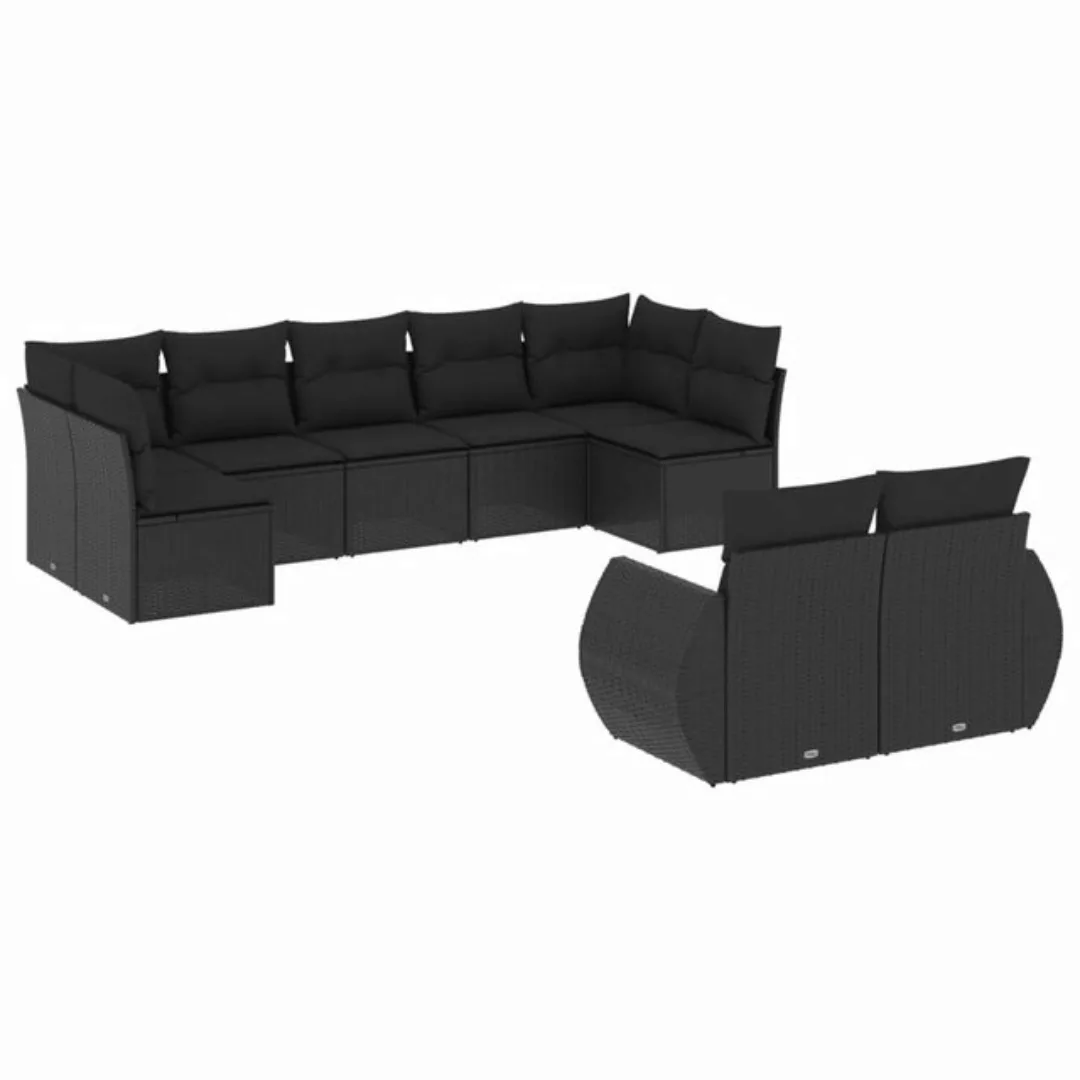 vidaXL Sofaelement 9-tlg. Garten-Sofagarnitur mit Kissen Schwarz Poly Ratta günstig online kaufen