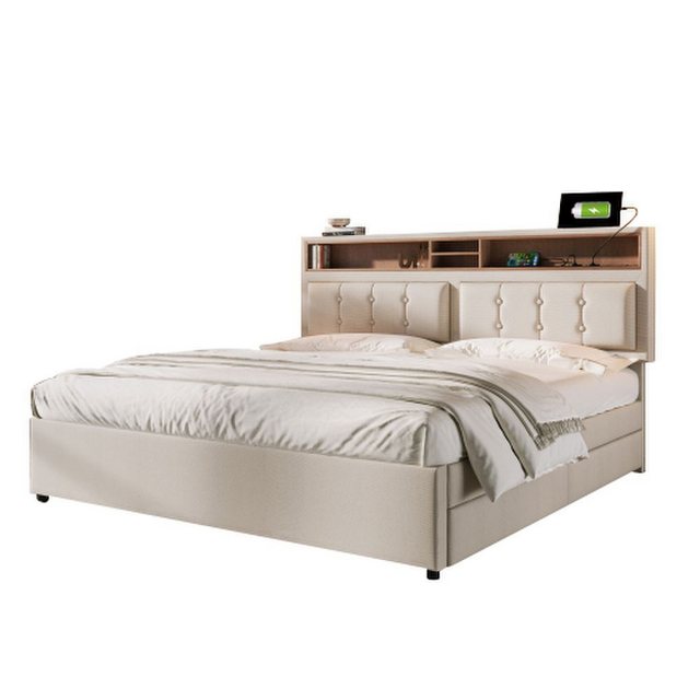 BlingBin Polsterbett Doppelbett (1-tlg., 160x200cm mit 4 Schubladen und USB günstig online kaufen