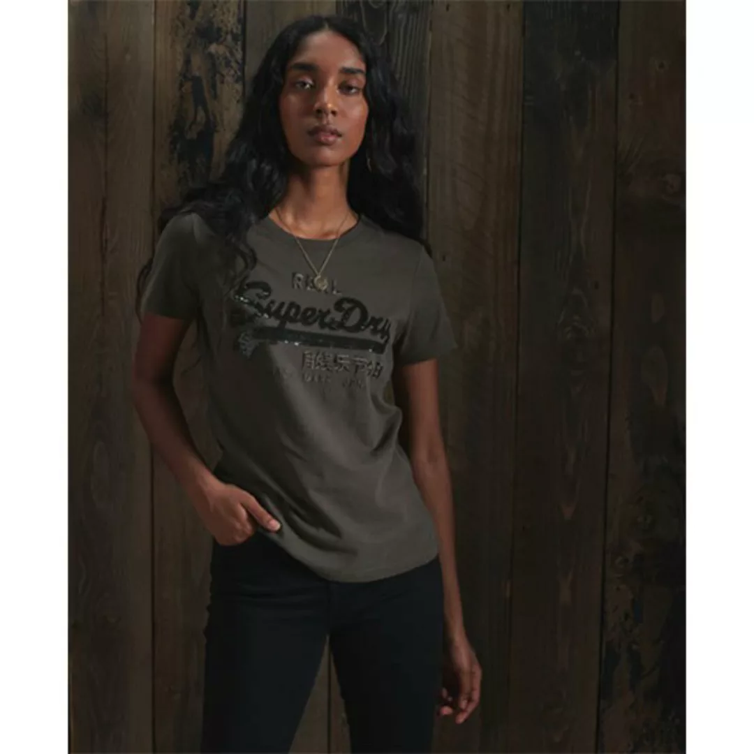 Superdry Vintage Logo Sequin Kurzarm T-shirt 2XS Iron Gate günstig online kaufen