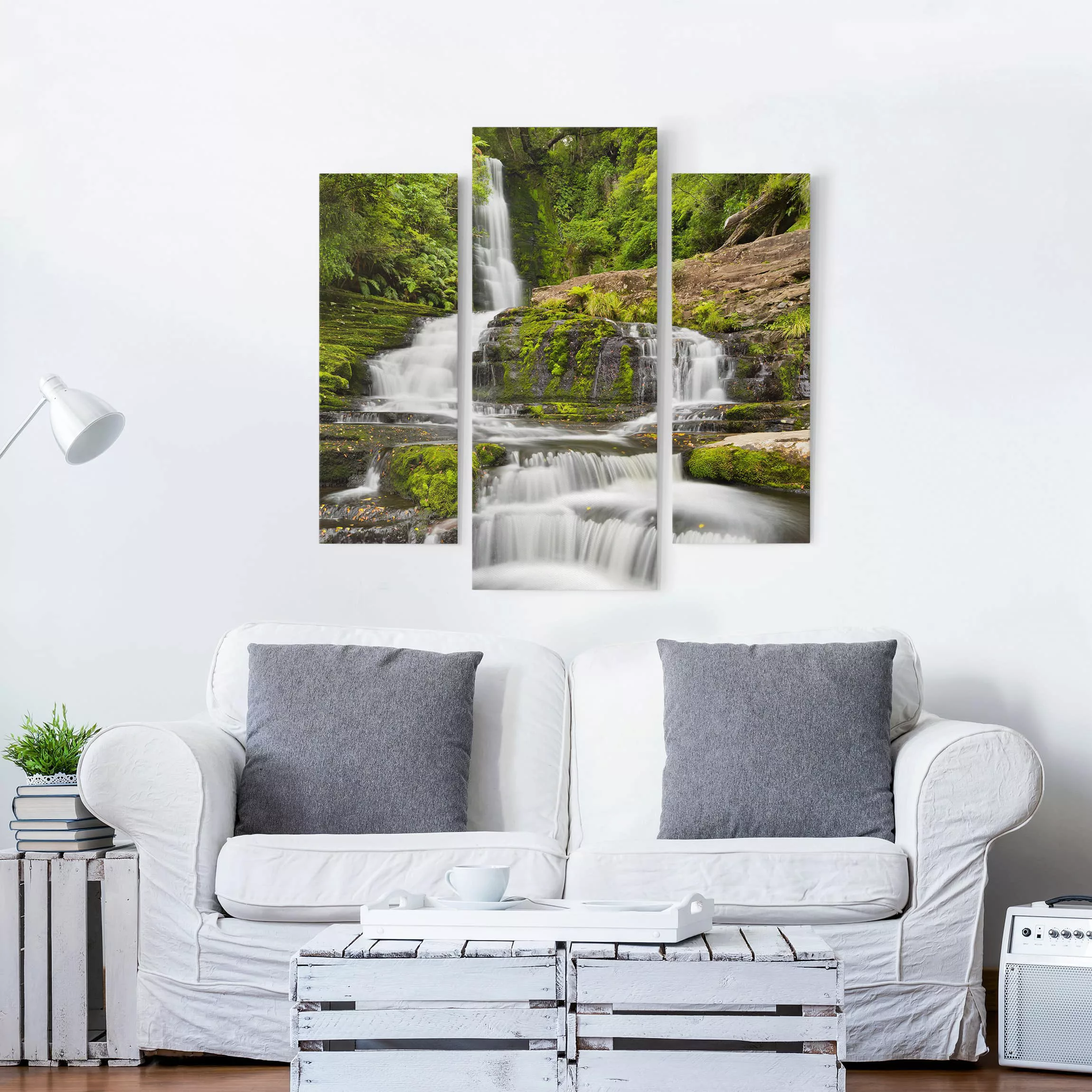 3-teiliges Leinwandbild Natur & Landschaft - Querformat Upper McLean Falls günstig online kaufen