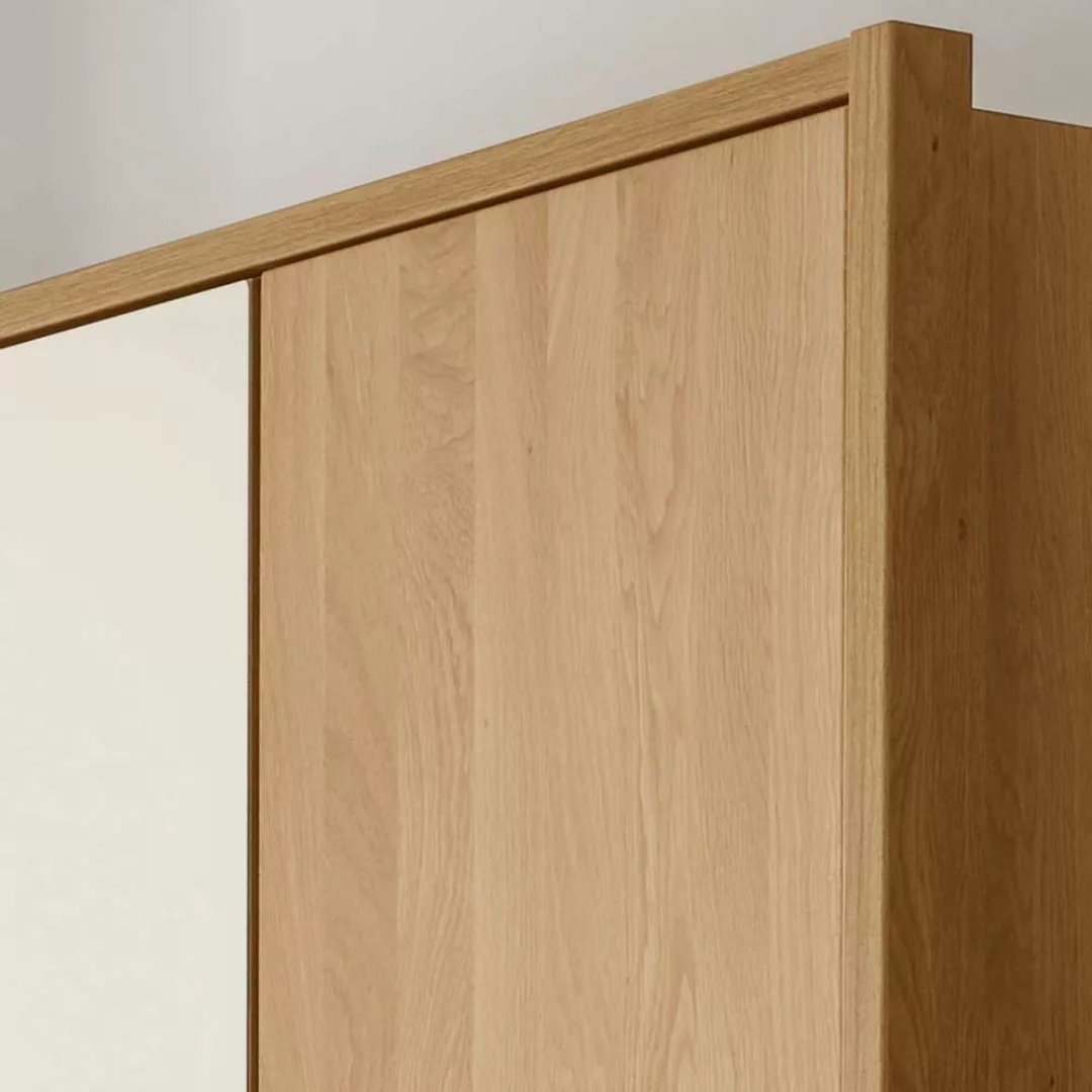 Kleiderschrank in Beige Glas beschichtet Eiche Massivholz günstig online kaufen