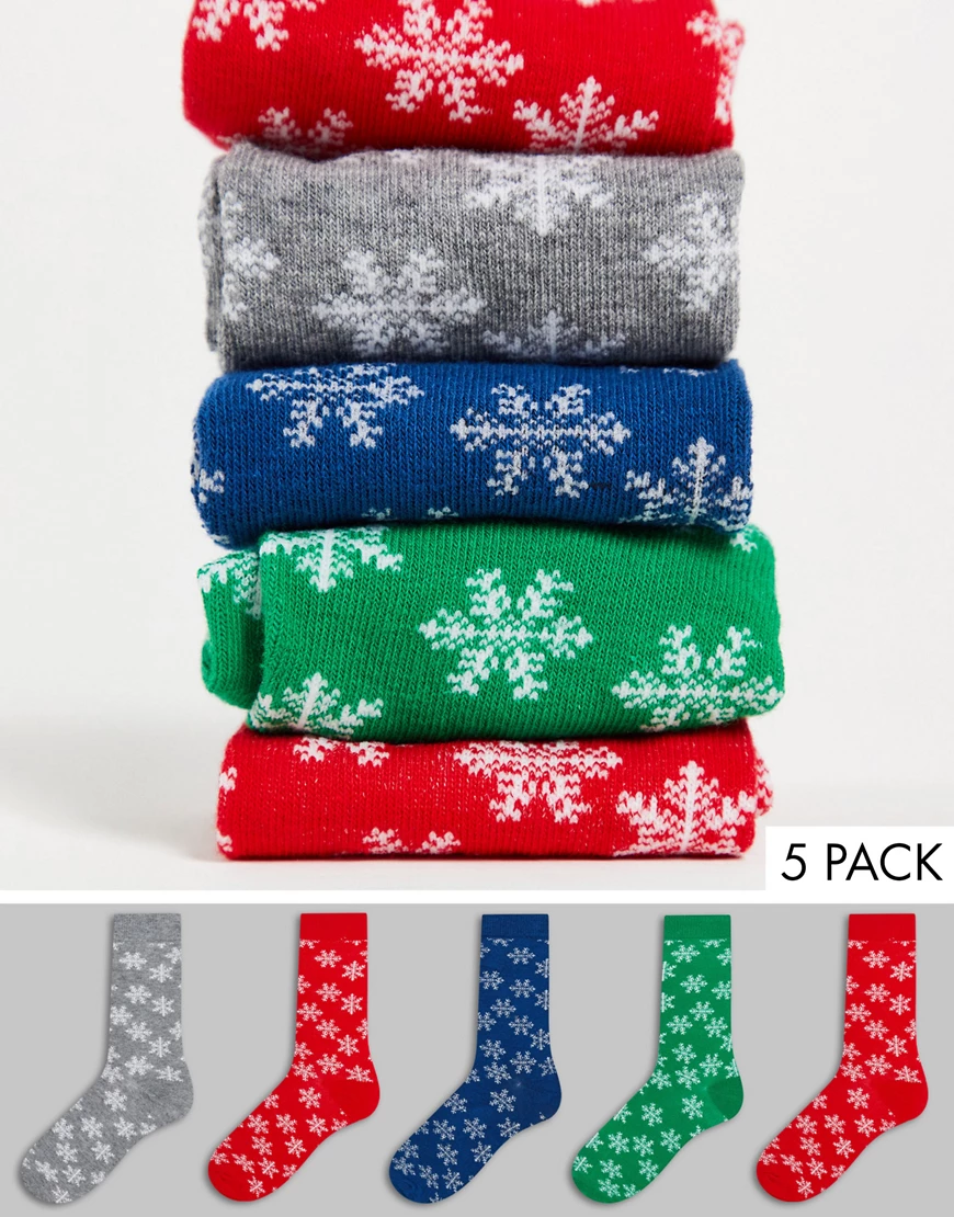 Brave Soul – Christmas – 5er-Pack weihnachtliche Socken mit Norwegermuster- günstig online kaufen