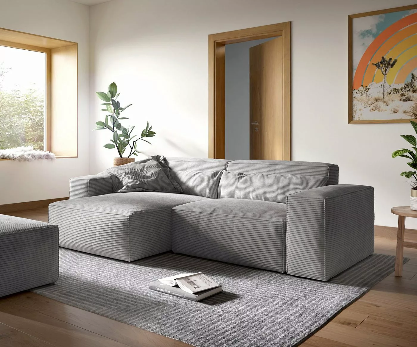 DELIFE Big-Sofa Sirpio, XL Cord Silbergrau 270x170 cm Recamiere variabel mi günstig online kaufen