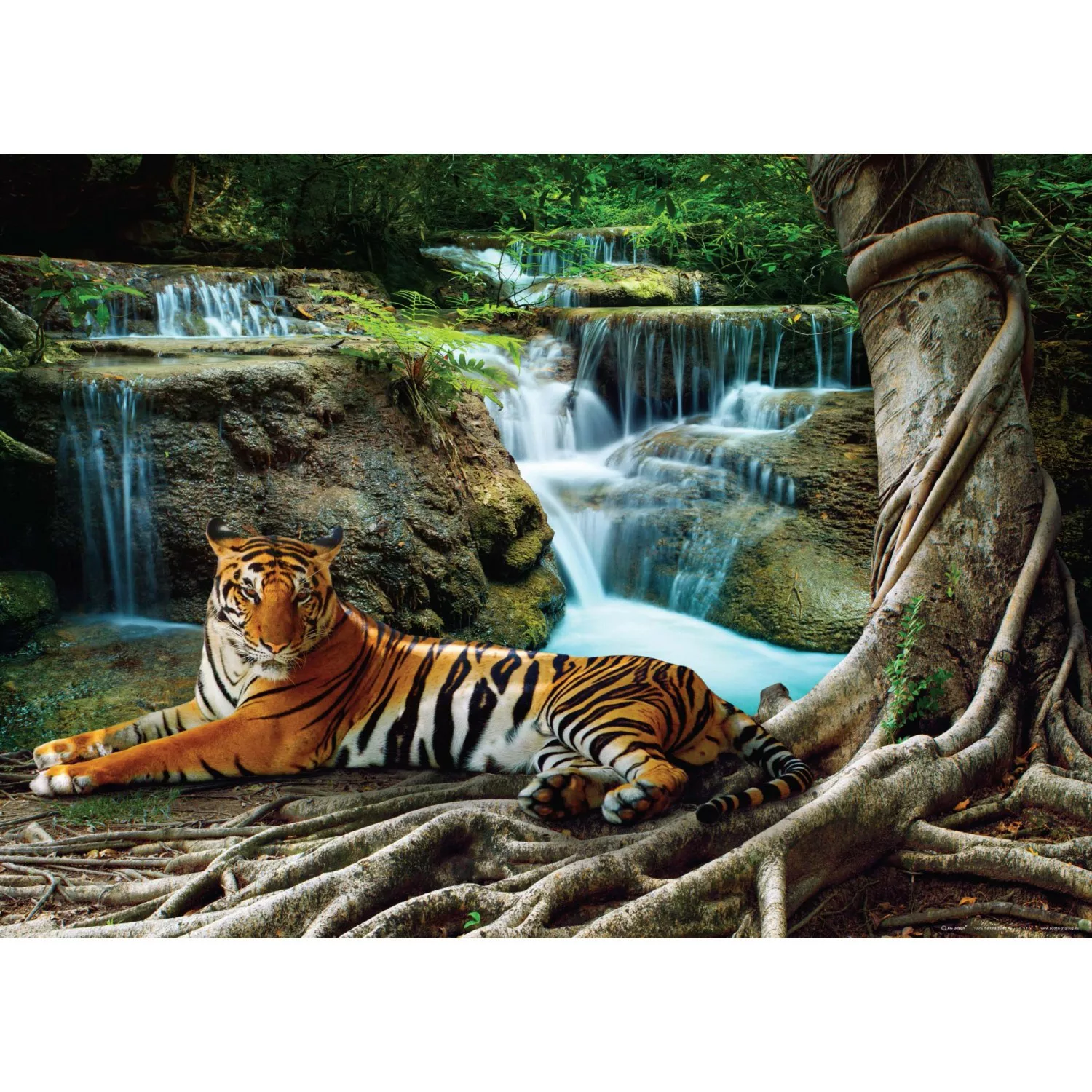 Sanders & Sanders Poster Wasserfall Grün Beige und Orange 160 x 110 cm 6007 günstig online kaufen