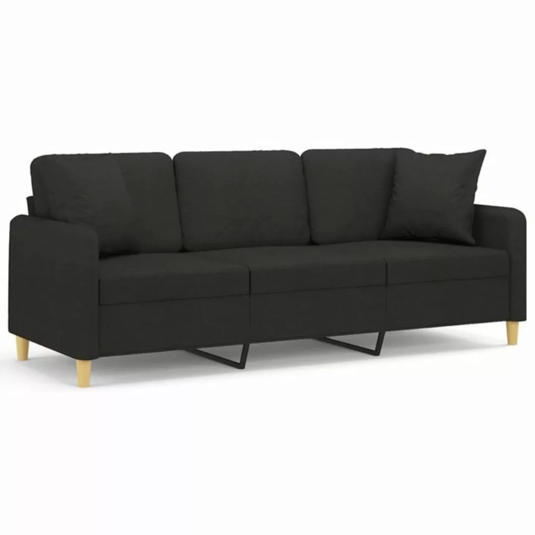 vidaXL Sofa 3-Sitzer-Sofa mit Zierkissen Schwarz 180 cm Stoff günstig online kaufen