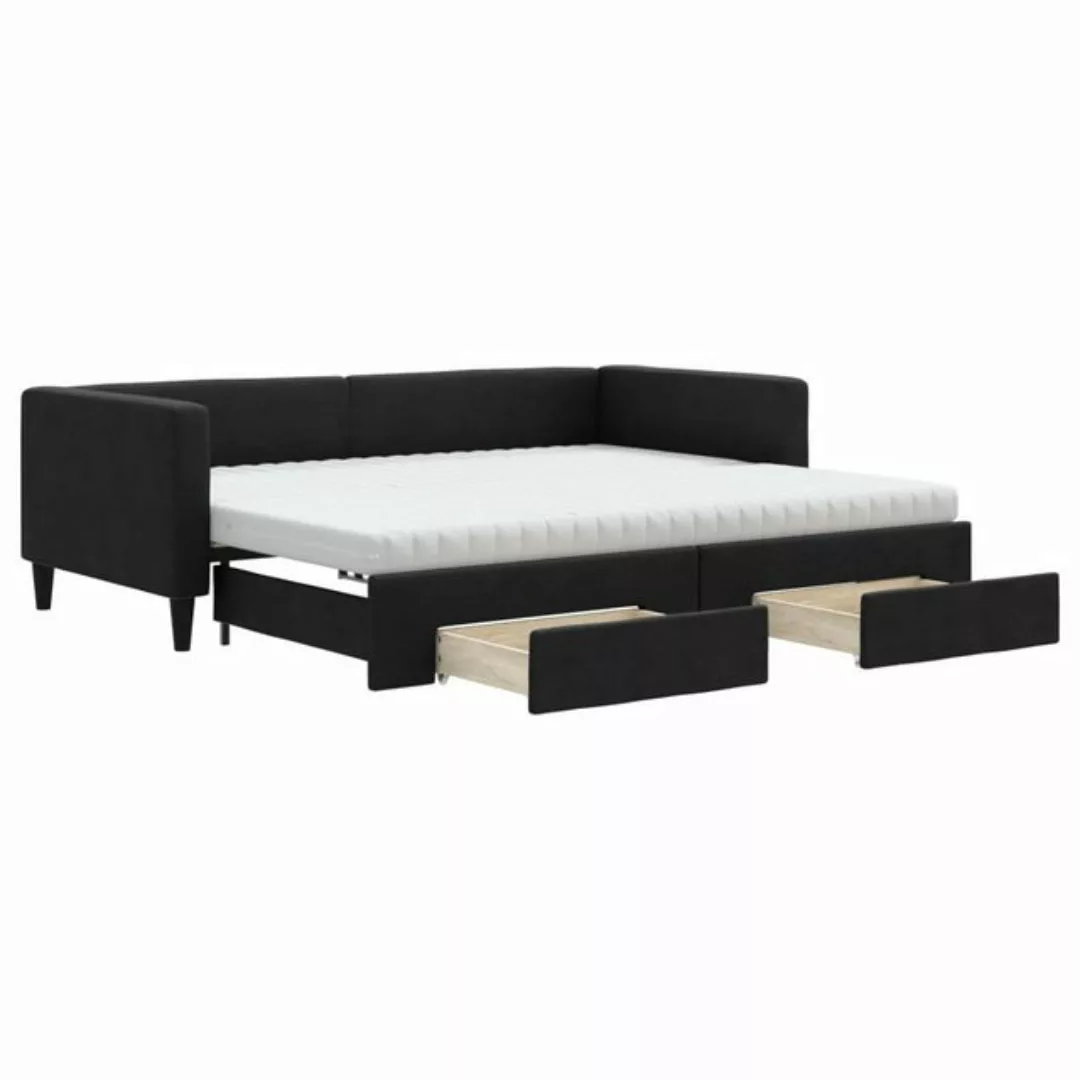 vidaXL Bett Tagesbett Ausziehbar mit Schubladen Schwarz 90x200 cm Stoff günstig online kaufen