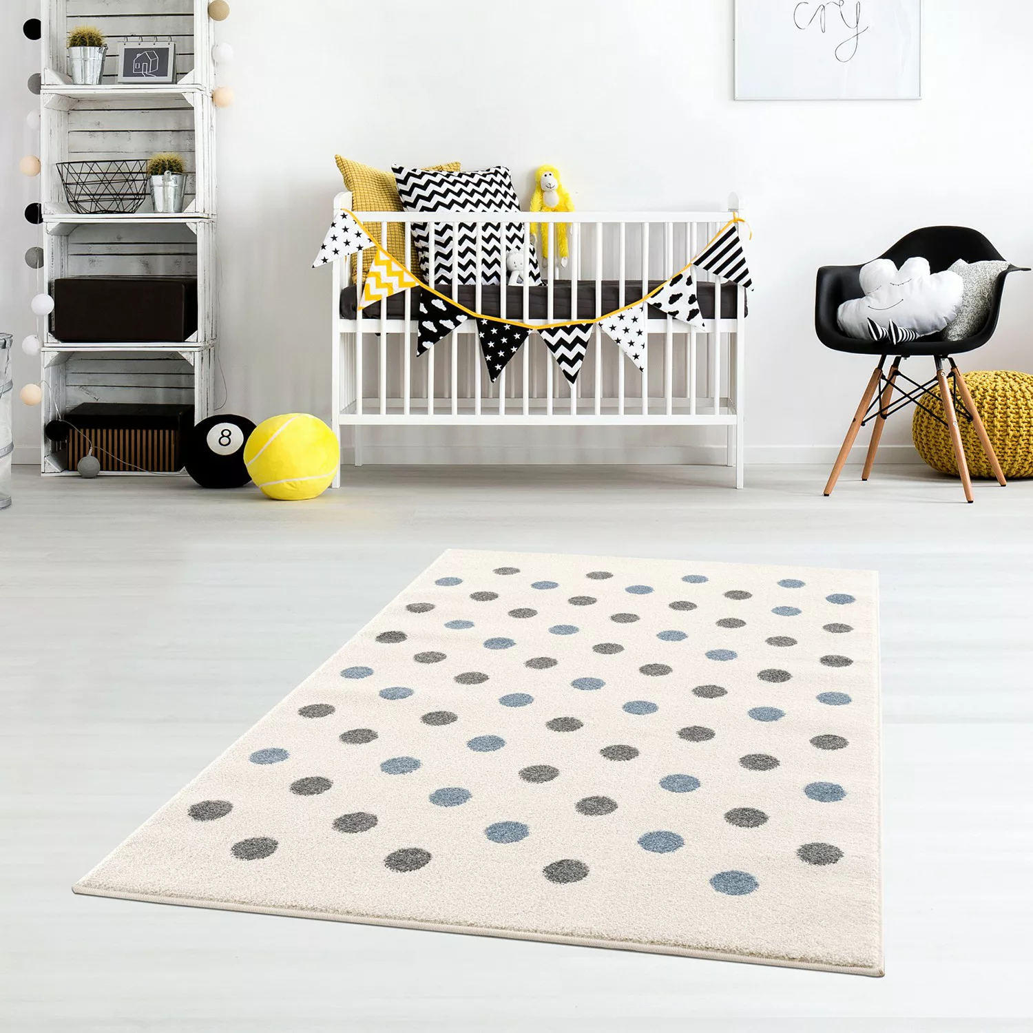 home24 Happy Rugs Kinderteppich Confetti Creme/Blaugrau Gepunktet Kunstfase günstig online kaufen