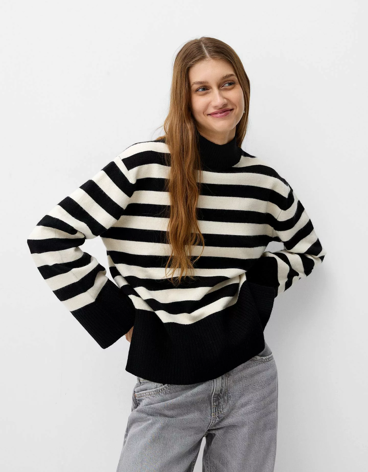 Bershka Rollkragenpullover Damen L Schwarz günstig online kaufen