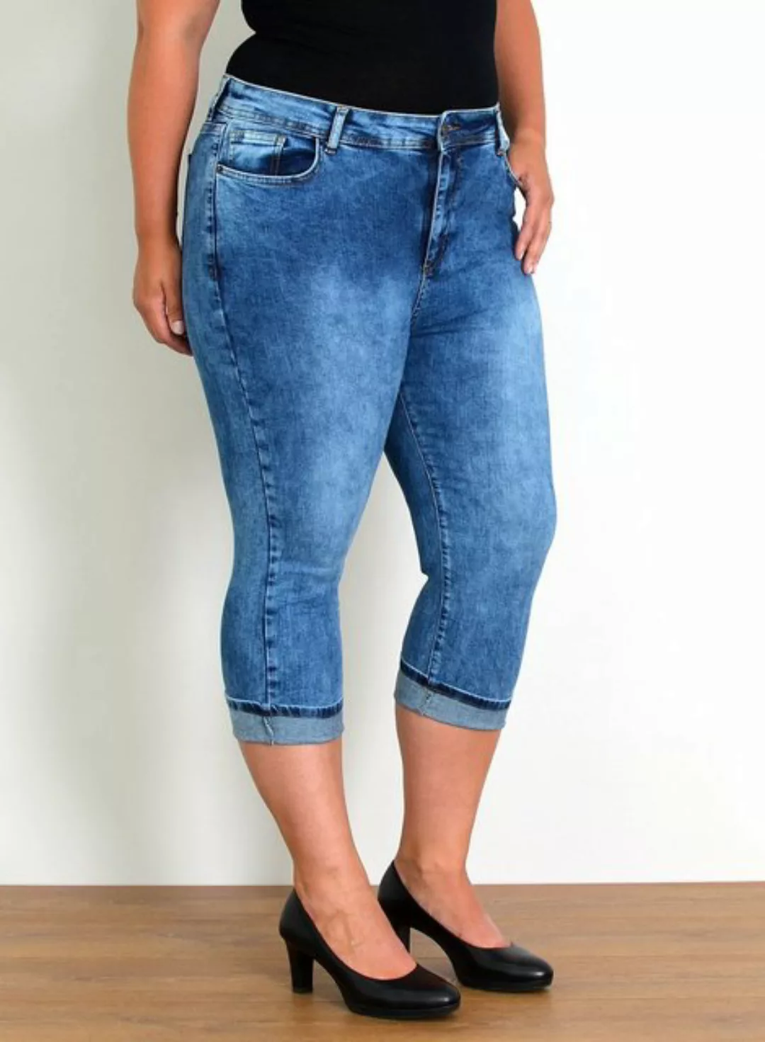 ESRA Caprijeans Capri Jeans Damen High Waist 3/4 Hose Stretch kurze Jeans D günstig online kaufen