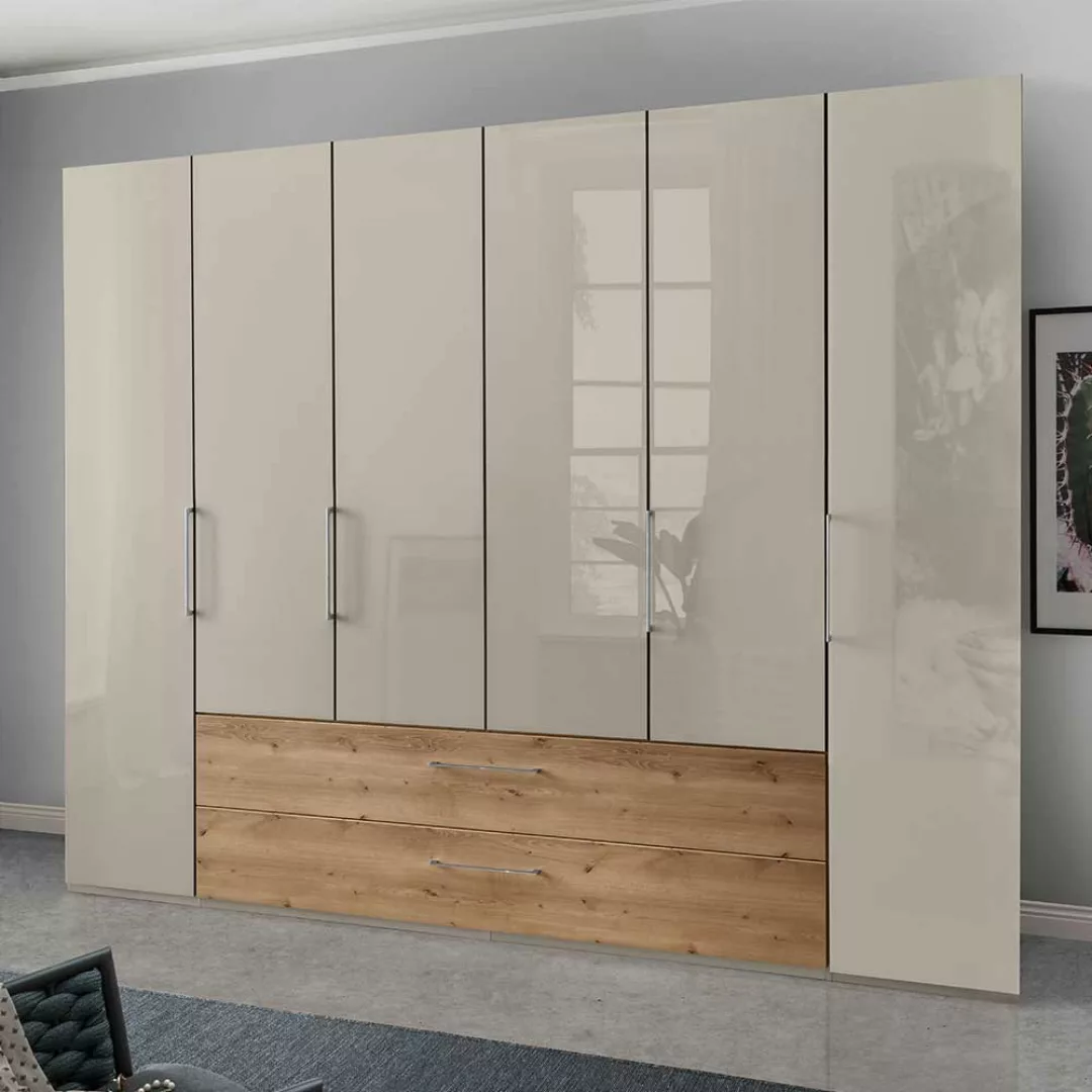 Kleiderschrank Glasfront in Beige zwei Schubladen günstig online kaufen