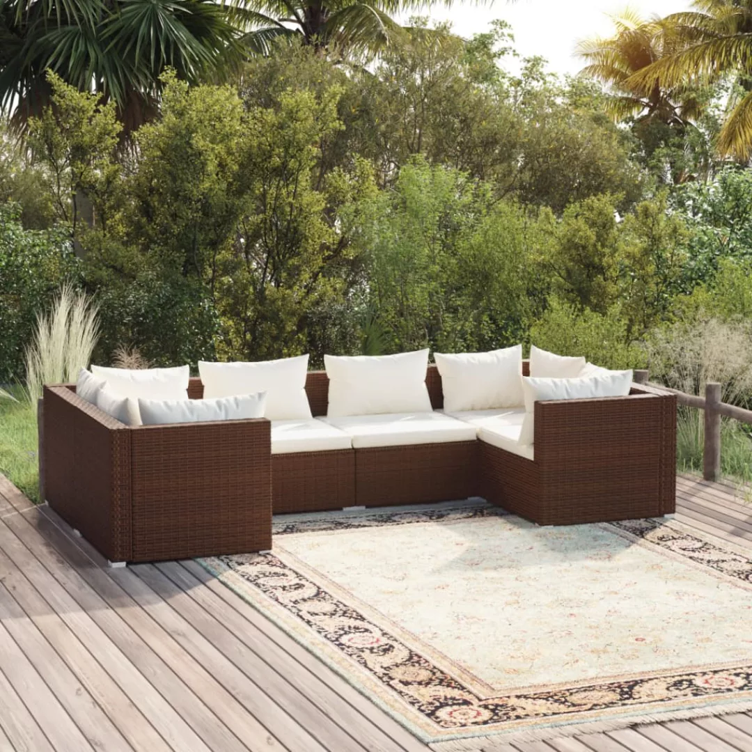 Vidaxl 6-tlg. Garten-lounge-set Mit Kissen Poly Rattan Braun günstig online kaufen