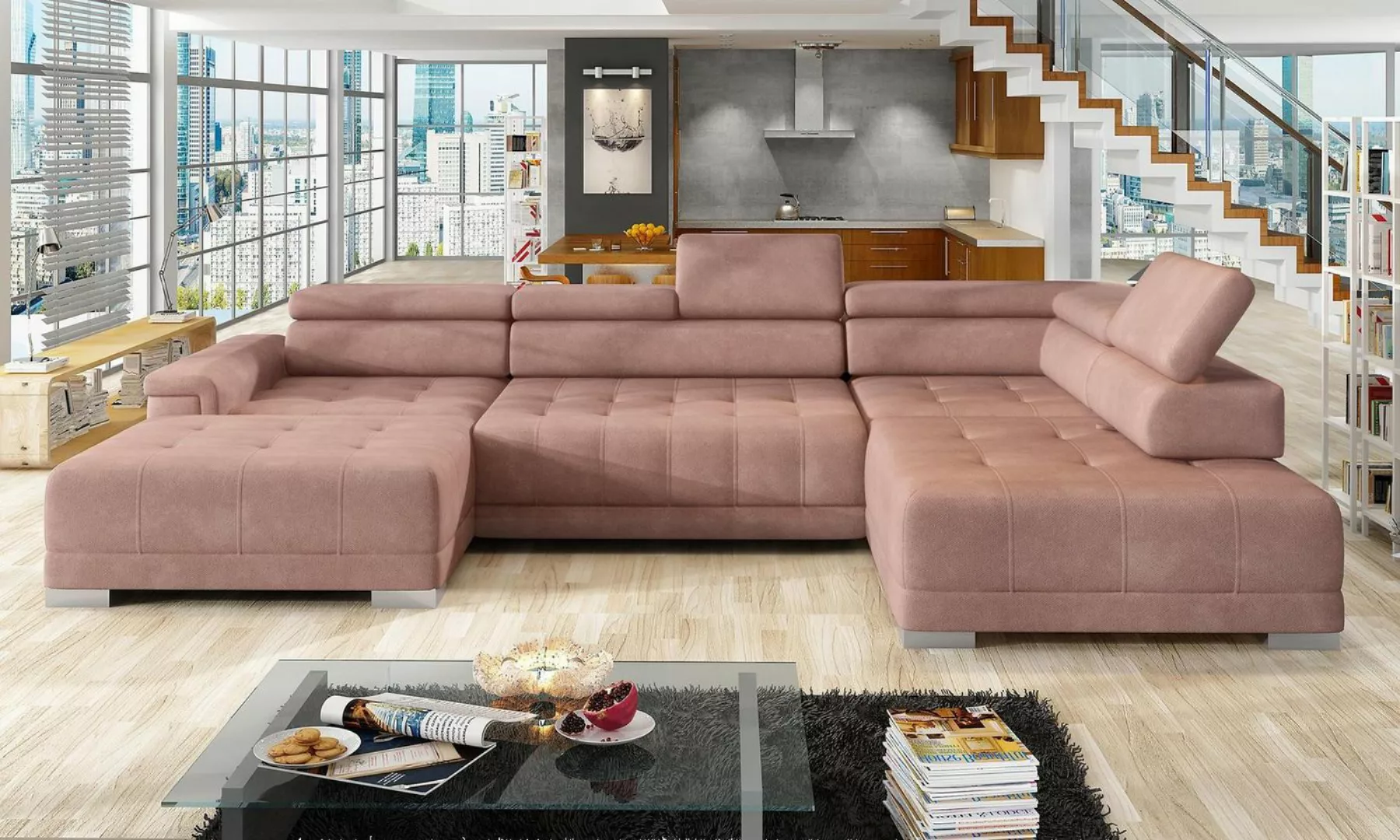 Xlmoebel Ecksofa Sofa in U-Form mit Schlaffunktion und hochwertigem Stoffbe günstig online kaufen