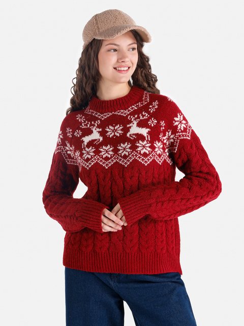 Colins Strickpullover Weinroter Damenpullover mit normaler Passform und Run günstig online kaufen