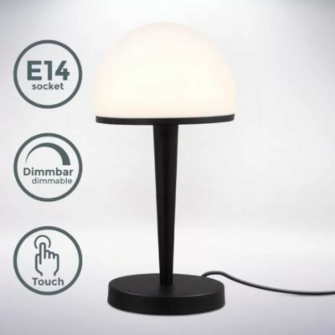 B.K.Licht Tischleuchte Glasschirm schwarz-matt LED Touch Dimmbar E14 Büro N günstig online kaufen