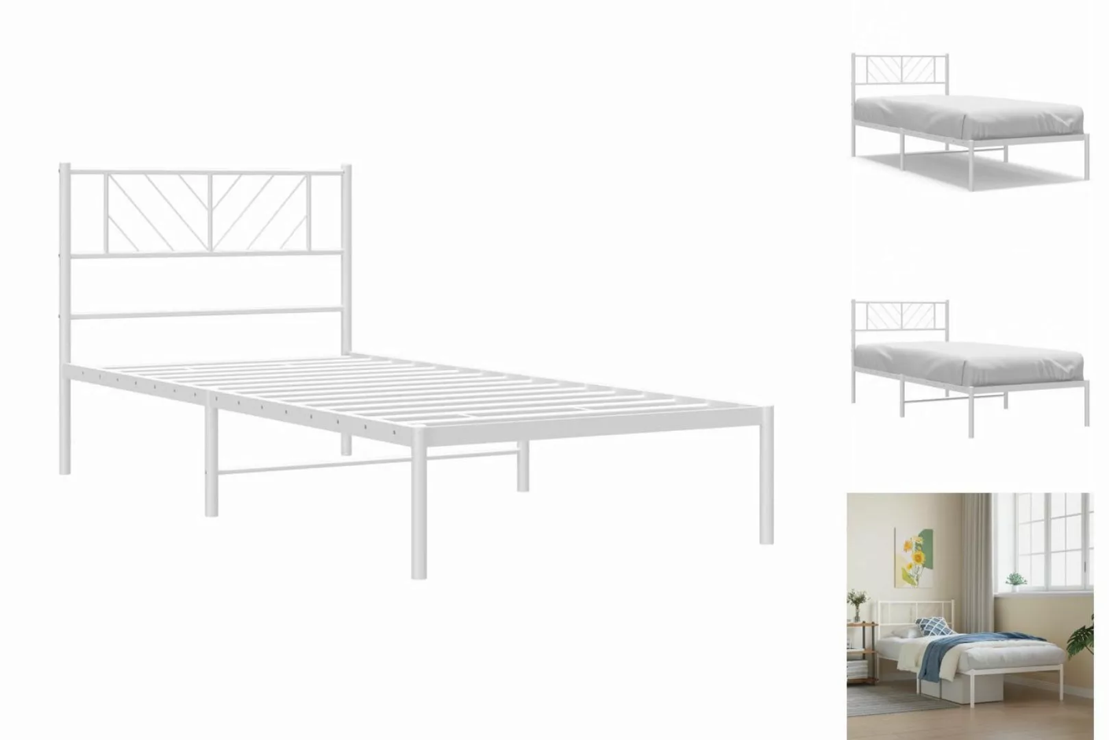 vidaXL Bettgestell Bettrahmen mit Kopfteil Metall Weiß 90x190 cm Bett Bettg günstig online kaufen