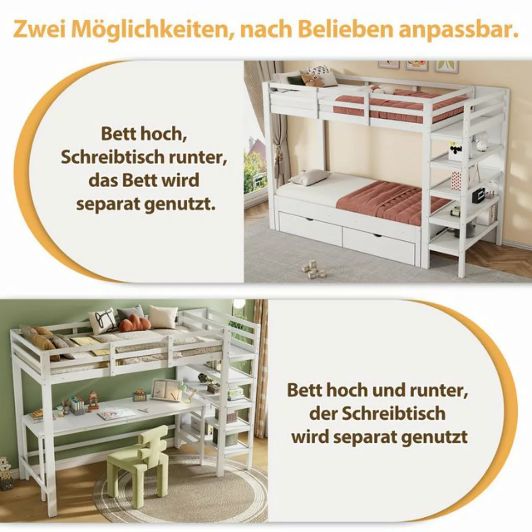 Flieks Etagenbett, Kinderbett 90x200+90x190cm beweglicher Tisch Schubladen günstig online kaufen