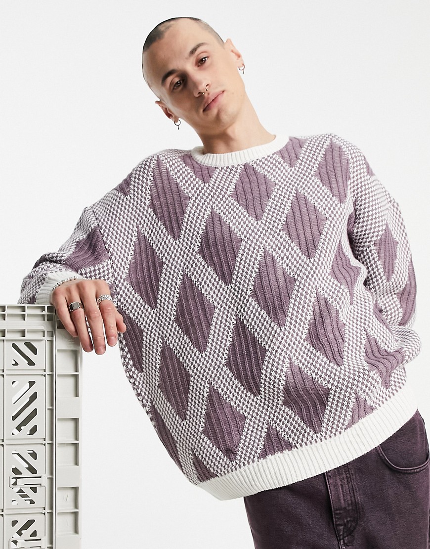 ASOS DESIGN – Strickpullover mit Rautenmuster in Flieder-Violett günstig online kaufen