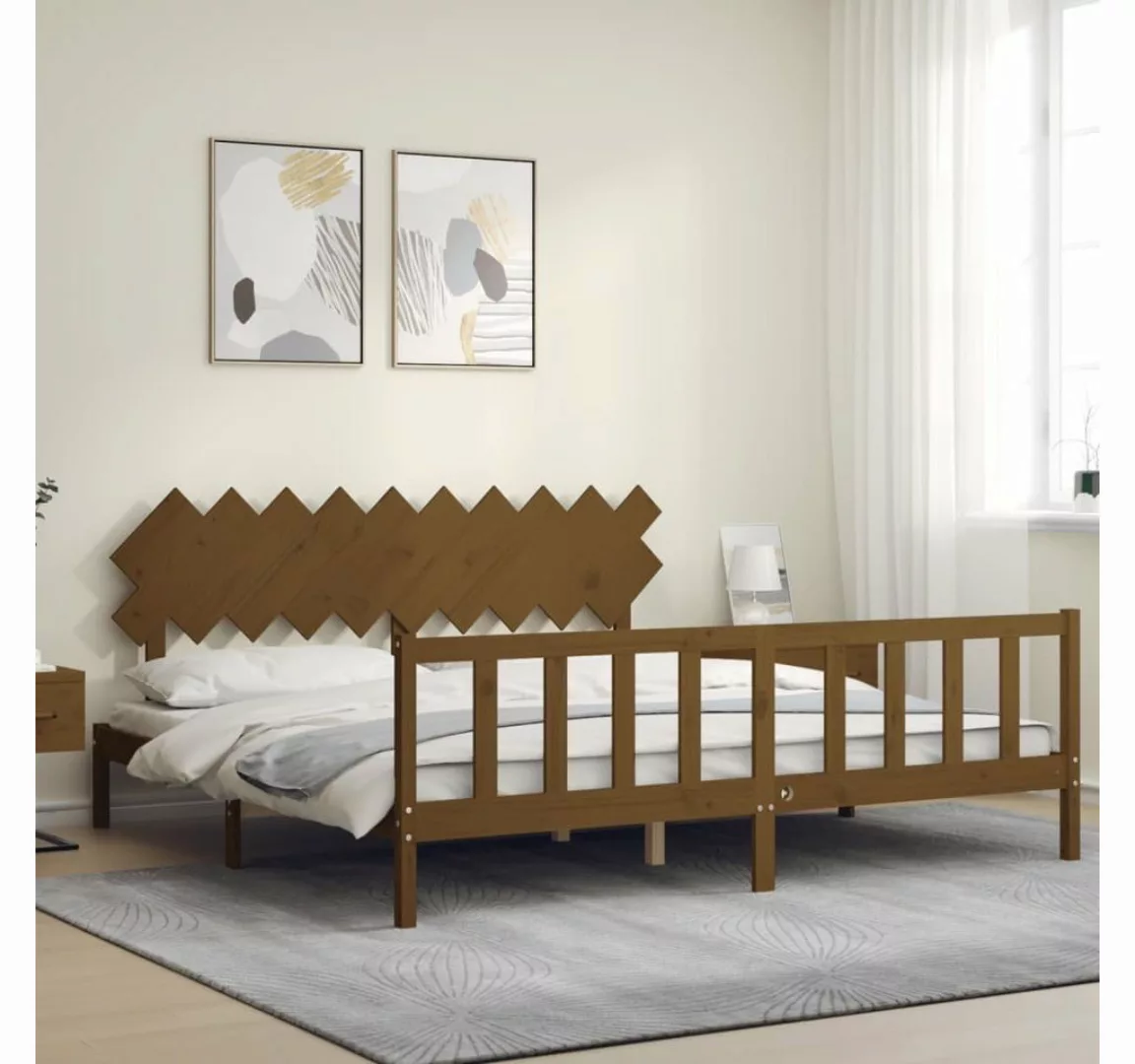 vidaXL Bett Massivholzbett mit Kopfteil Honigbraun 200x200 cm günstig online kaufen