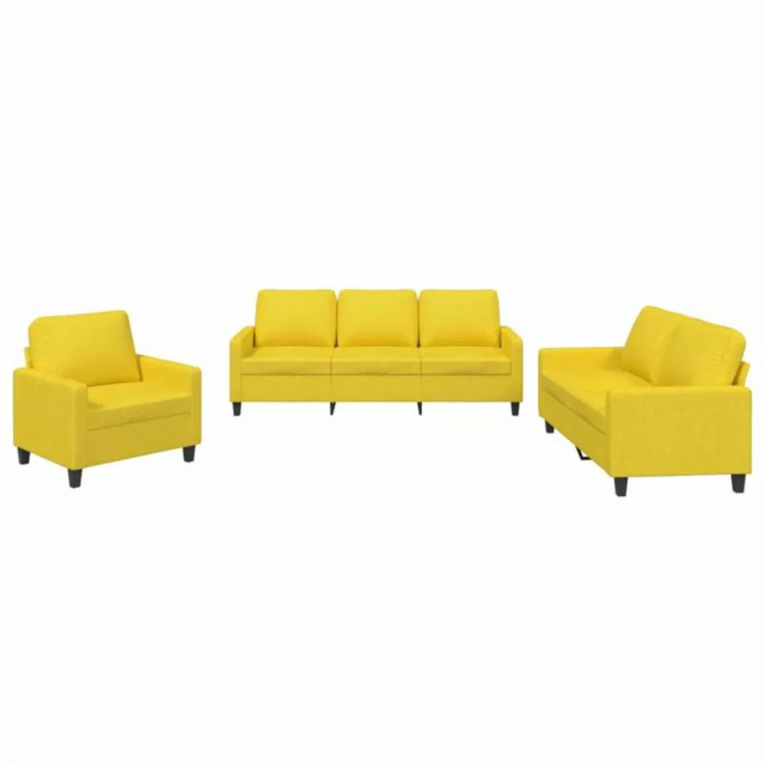 vidaXL Sofa 3-tlg. Sofagarnitur mit Kissen Hellgelb Stoff günstig online kaufen