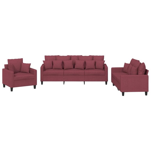 vidaXL Sofa, 3-tlg. Sofagarnitur mit Kissen Weinrot Stoff günstig online kaufen