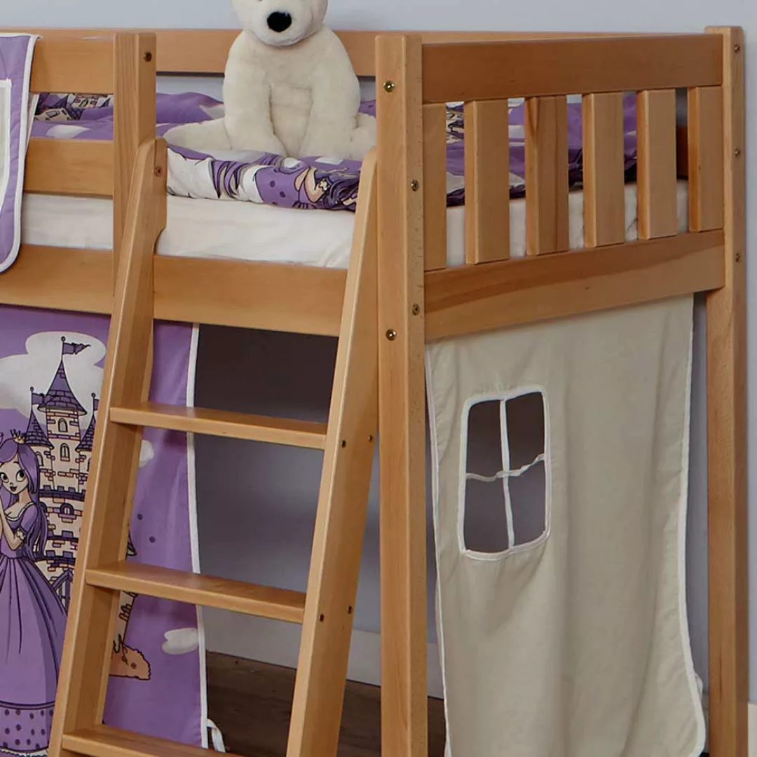 Kinder Halbhochbett mit Rutsche Vorhang im Prinzessin Design günstig online kaufen