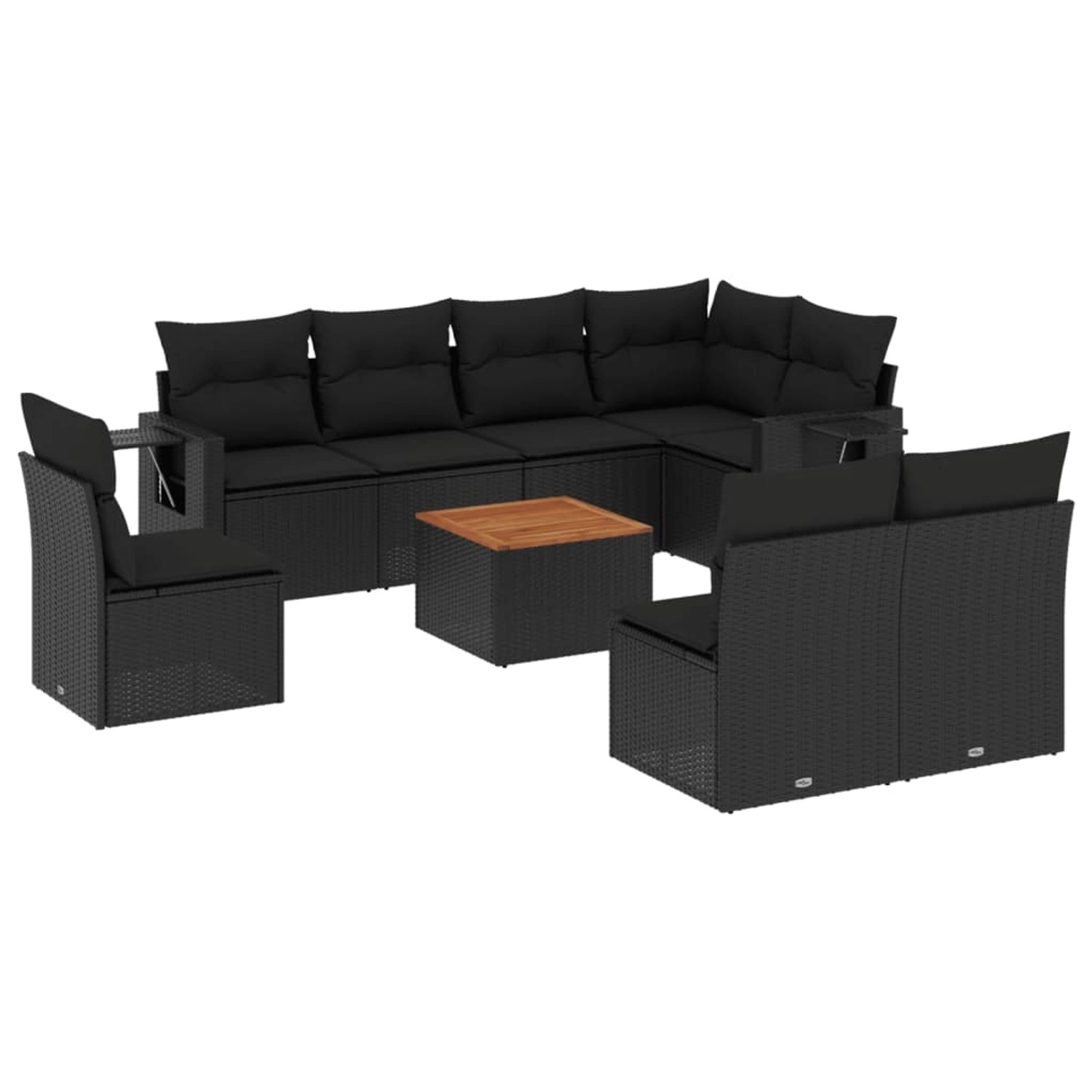 vidaXL 9-Tlg Garten-Sofagarnitur mit Kissen Schwarz Poly Rattan 3256930 günstig online kaufen