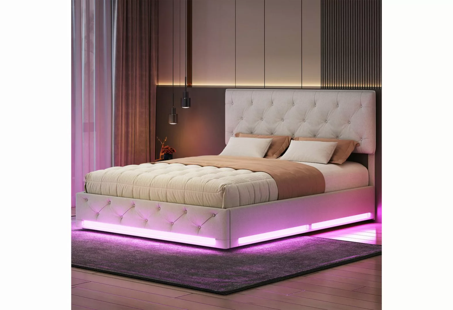 Furnishings Home Polsterbett Stauraumbett Doppelbett LED (1 tlg . Hydraulis günstig online kaufen